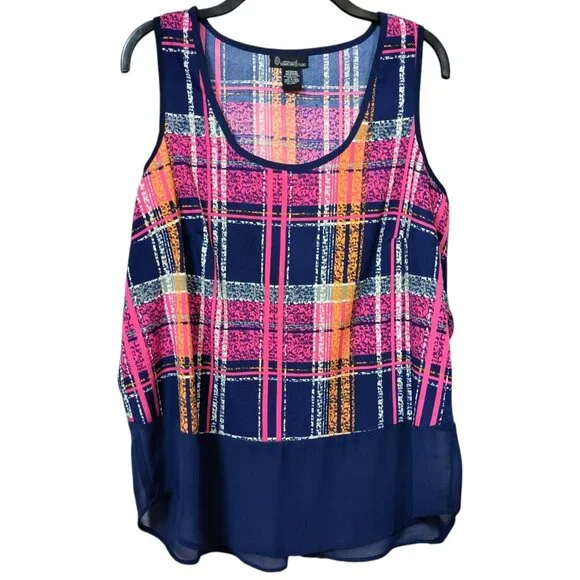 Signature Studio Sleeveless Top Multicolored Blue Plaid Women's Size Medium - Picture 2 of 8